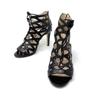 Nine West Leather Lace Up Caged Strap Heels Sz 7